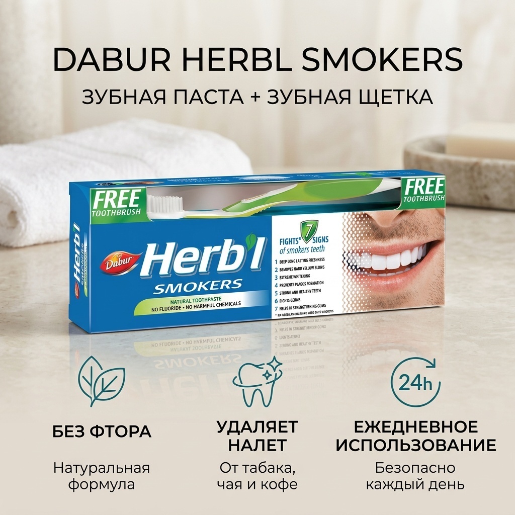 Dabur зубная паста для Курящих (Herbal Smokers) + зуб.щетка 150 мл