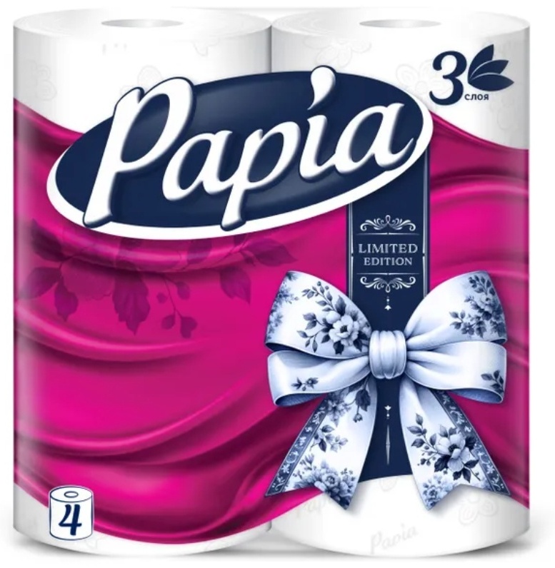 Papia туалетная бумага 3-слойный 4 шт, первичная целлюлоза