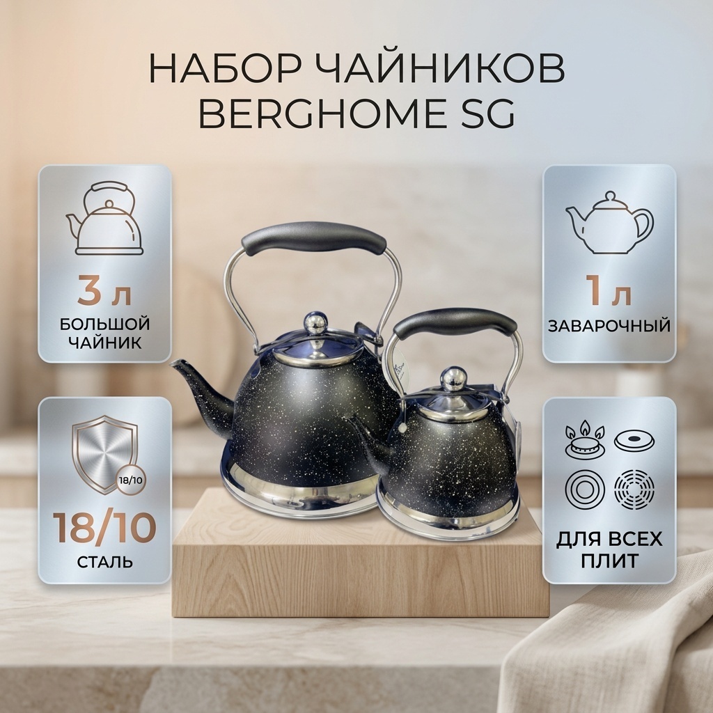 Berghome набор чайников SG 3 л, нержавеющая сталь