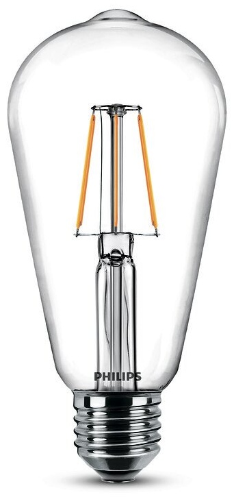 Philips 4W E27, филаментная, теплый белый