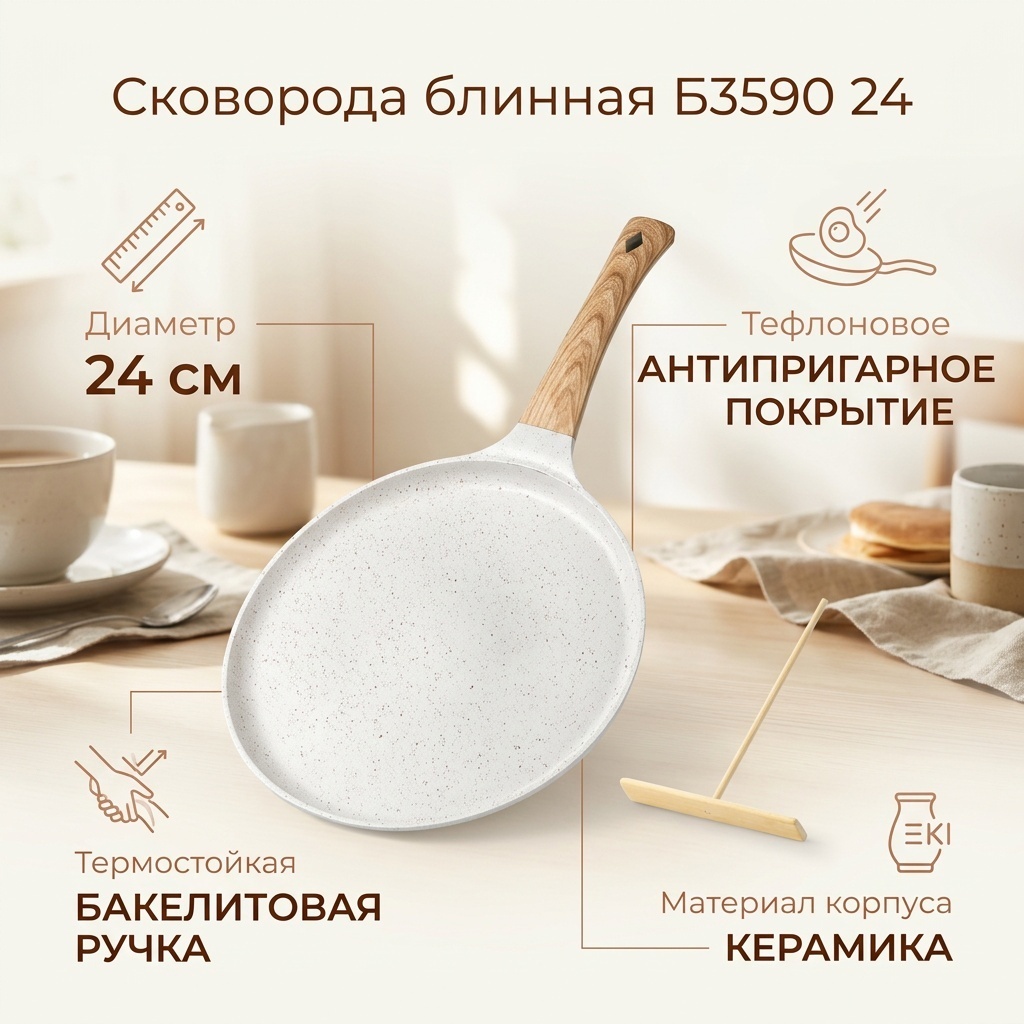 Блинная сковорода 24 см с антипригарным покрытием, керамика