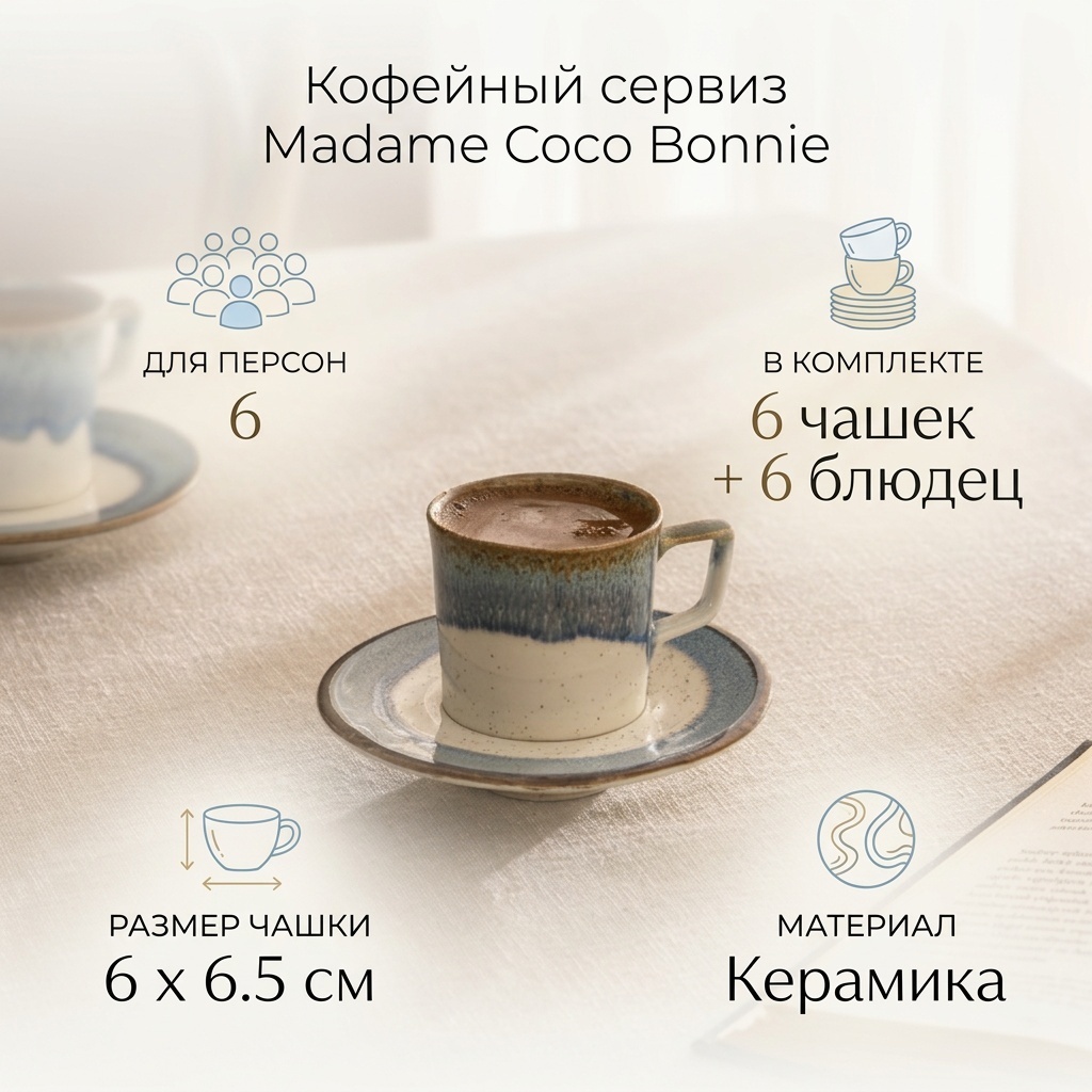 Сервиз на 6 персон Madame Coco Bonnie, предметов: 12, кофейный, керамика