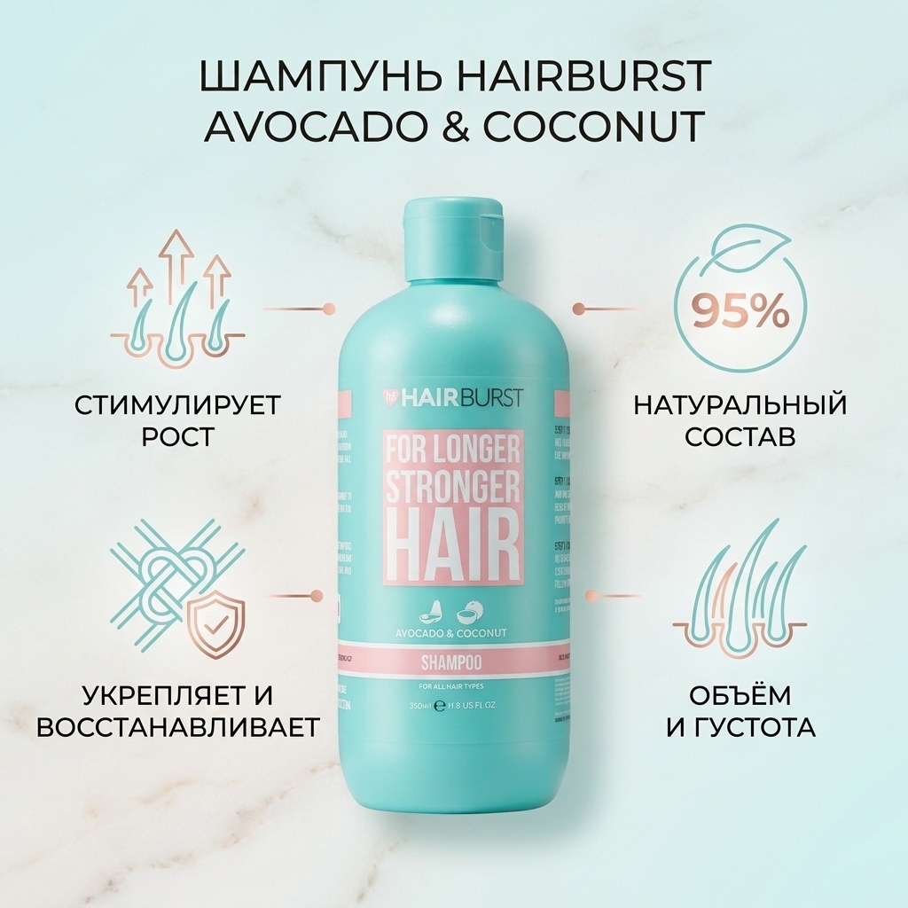 Hairburst Avocado&Coconut Shampoo шампунь 350 мл
