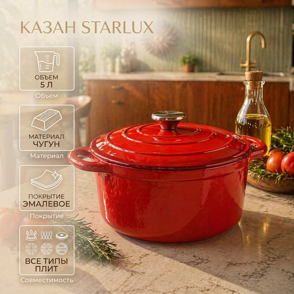 Казан Starlux 5 л, чугун