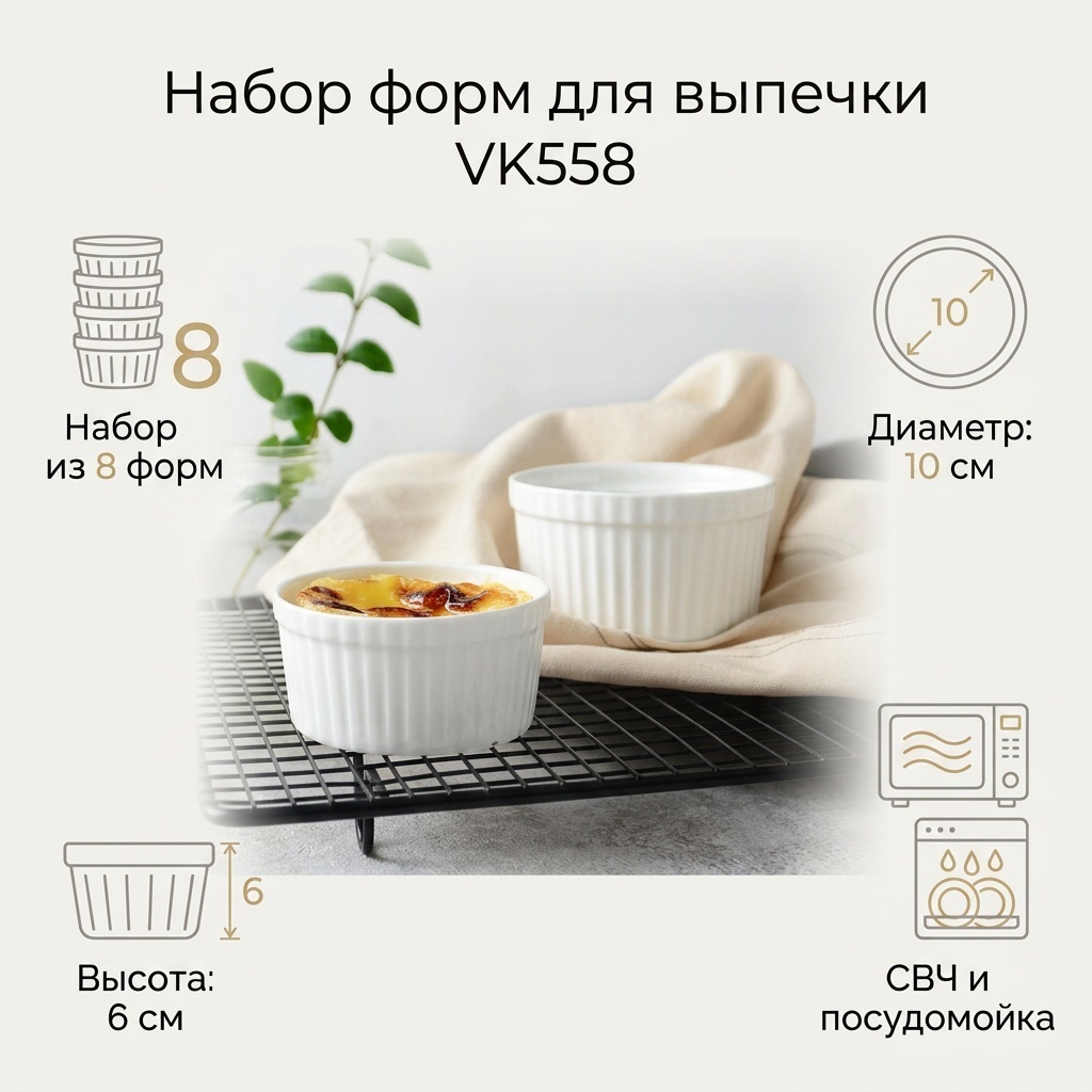 Форма для выпечки, для запекания, для кексов керамика, 8 шт