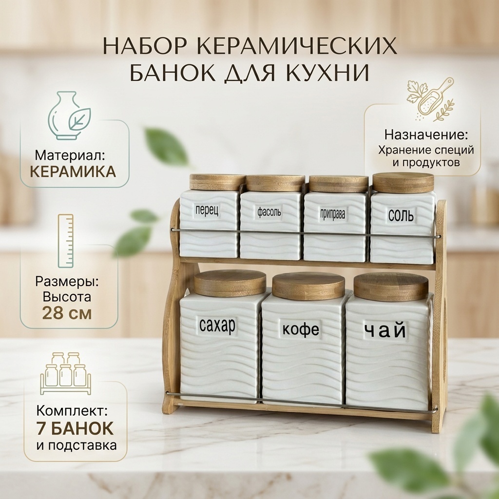 Банка Набор контейнеров Набор банок для сахара, чая, кофе, керамика , керамика