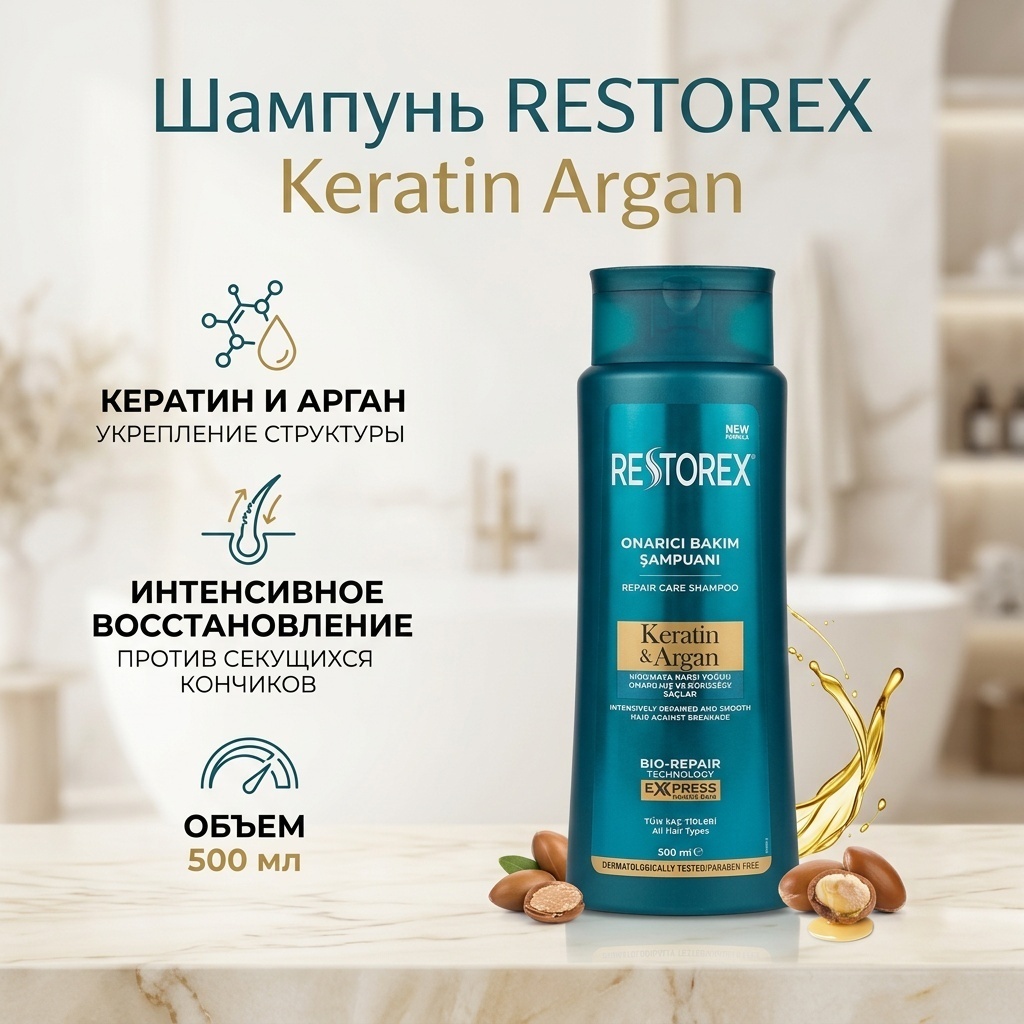 RESTOREX Keratin Argan шампунь 500 мл