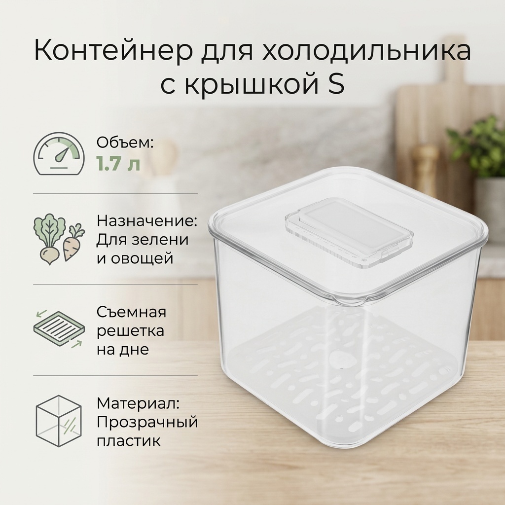 Контейнер для холодильника с крышкой S, пластик