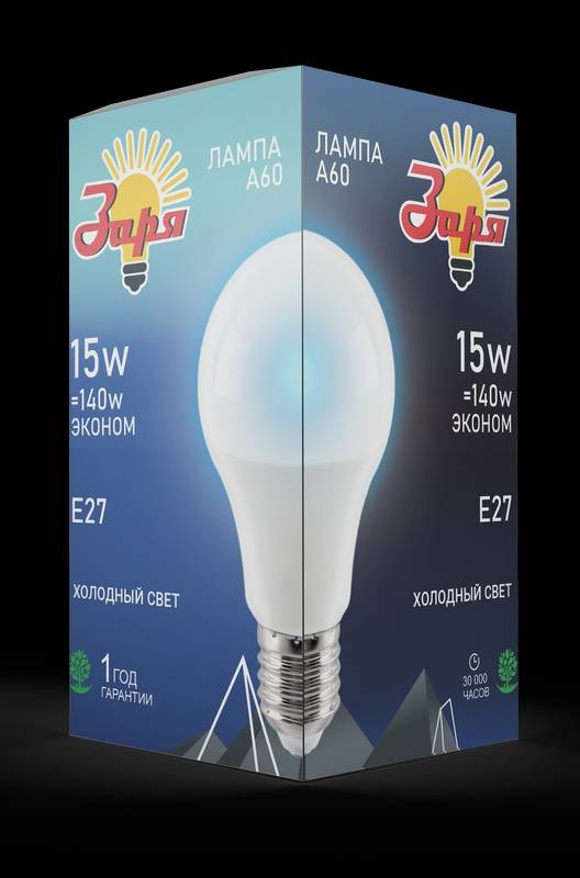 Заря 15W E27, светодиодная, холодный белый