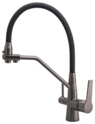 Смеситель с гибким изливом Frap F4374-15, латунь, цвет серый, черный