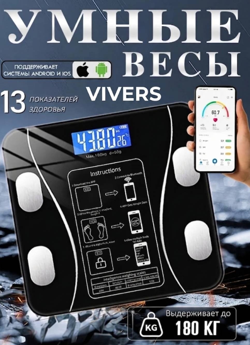 Напольные весы Vivers электронные VR-Smart до 180 кг