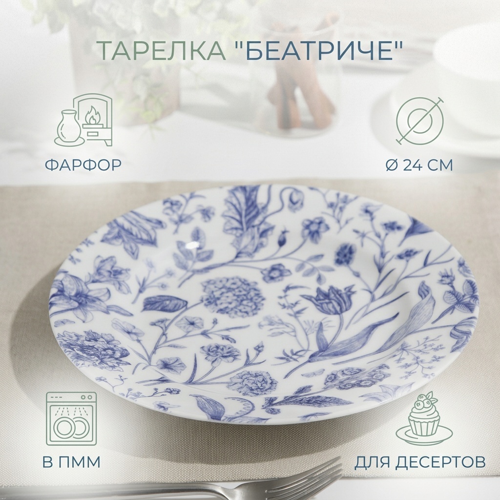 Тарелка Добрушский фарфоровый завод 24 см, 1 шт, фарфор
