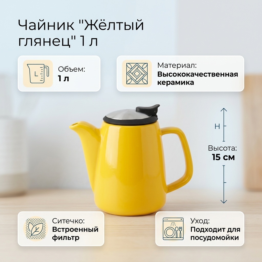 Чайник "Жёлтый глянец" 1 л, керамика