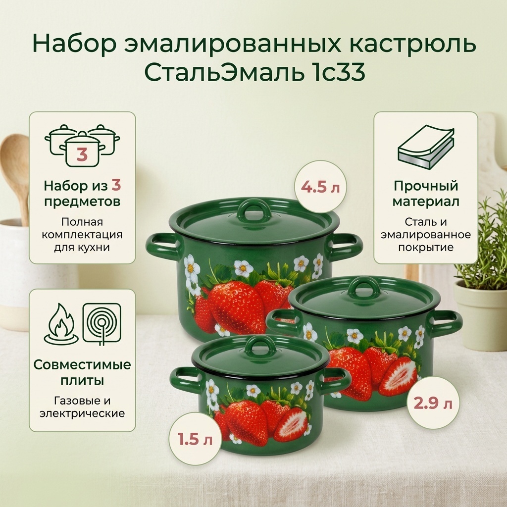 Набор кастрюль СтальЭмаль 1с33 3 в 1