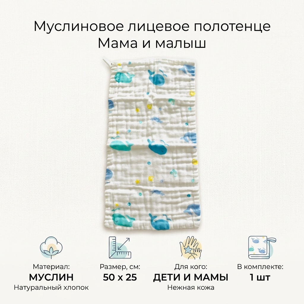 Полотенце Мама и малыш 50x25 см, муслин, 1 шт,