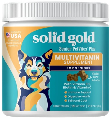 Solid Gold PetVites , мультивитаминная добавка, для собак, бекон, 120 жевательных таблеток, 216 г витамины