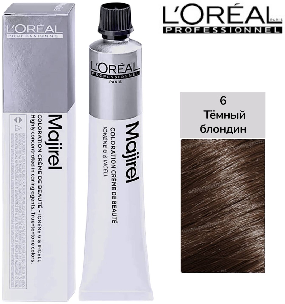 Loreal Professionnel Paris Краситель стойкий Majirel, тёмный блондин 6 крем-краска 60 мл