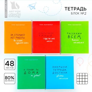 Набор общих тетрадей ArtFox STUDY 10136823, 48 л, А5, клетка, мягкая обложка, 5 шт