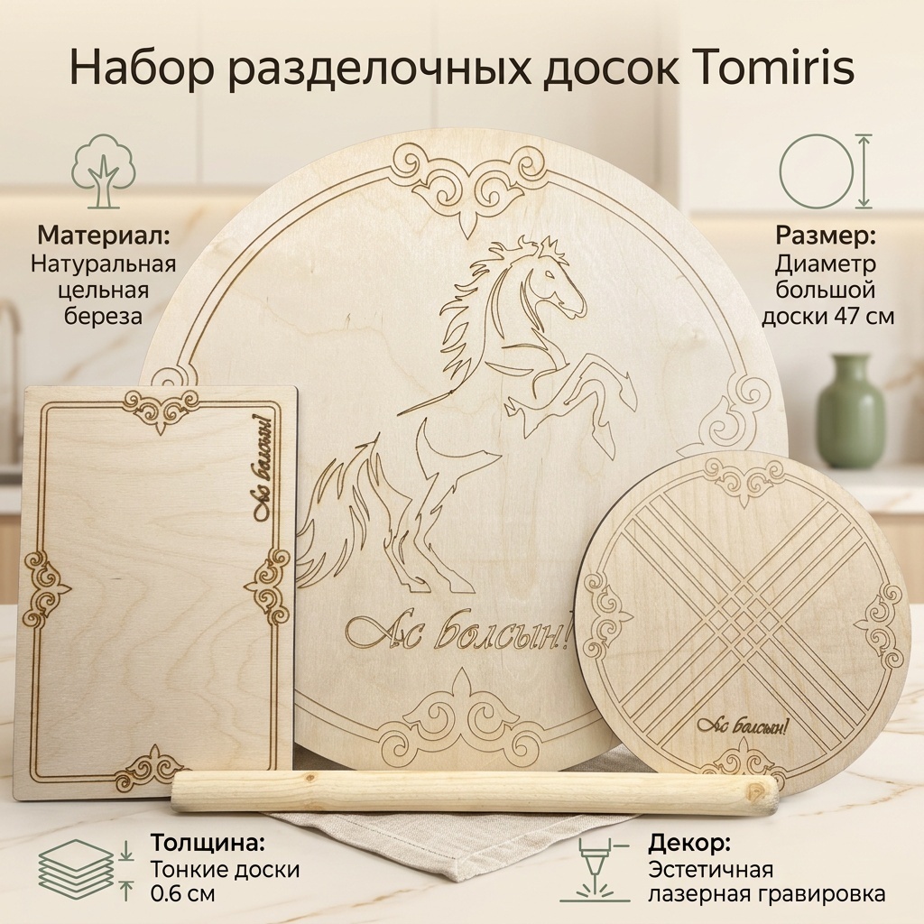 Tomiris набор разделочных досок 4 в 1 4 шт, береза