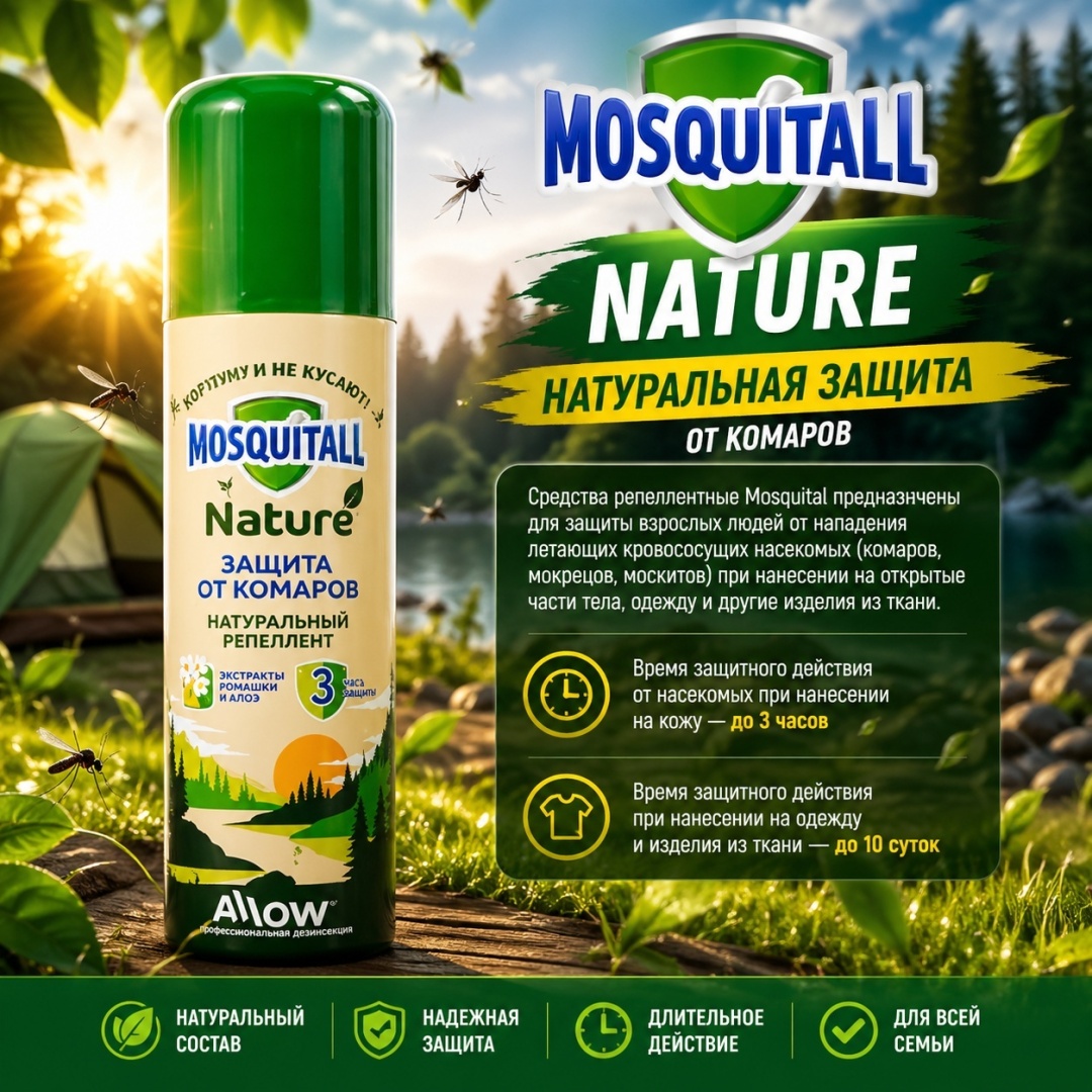 MOSQUITALL аэрозоль Репеллент MOSQUITALL Nature, от комаров 150