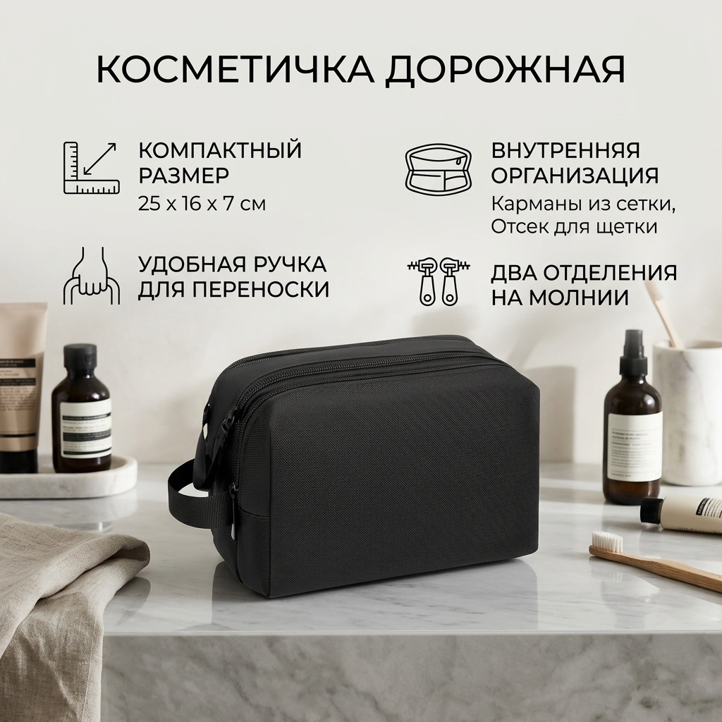 SulPer косметичка текстиль черный 25X16 см