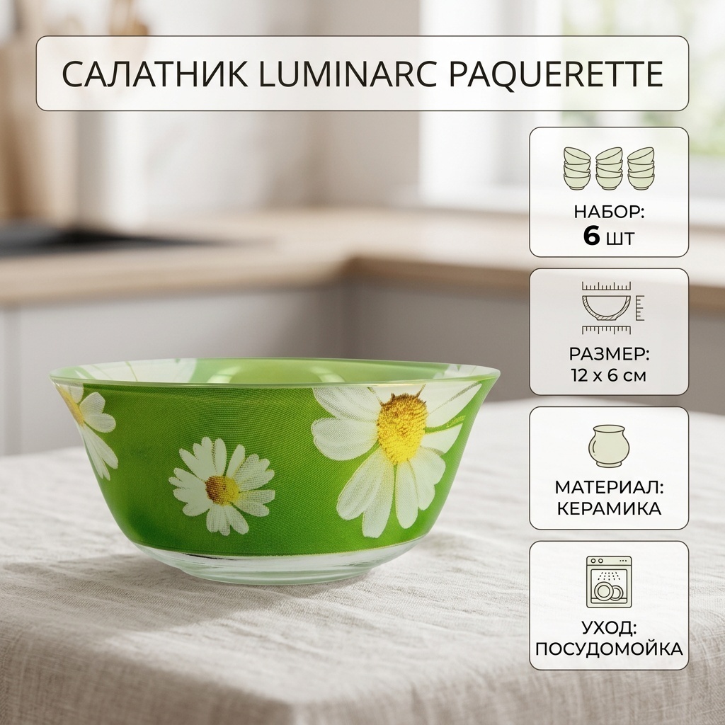 Салатник Luminarc PAQUERETTE 12х12 см, керамика, 6 шт