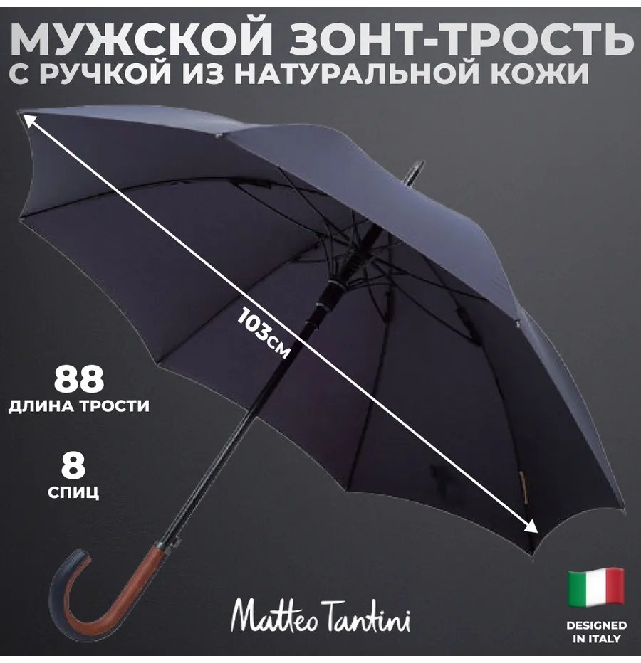Зонт-трость Matteo Tantini полуавтомат черный