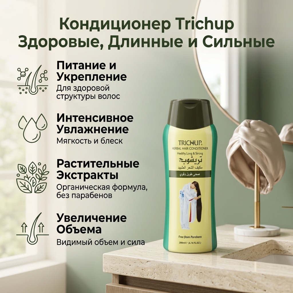 Кондиционер Trichup Healthy Long & Strong подходит для всех типов волос: питание, увлажнение и объем, 200 мл