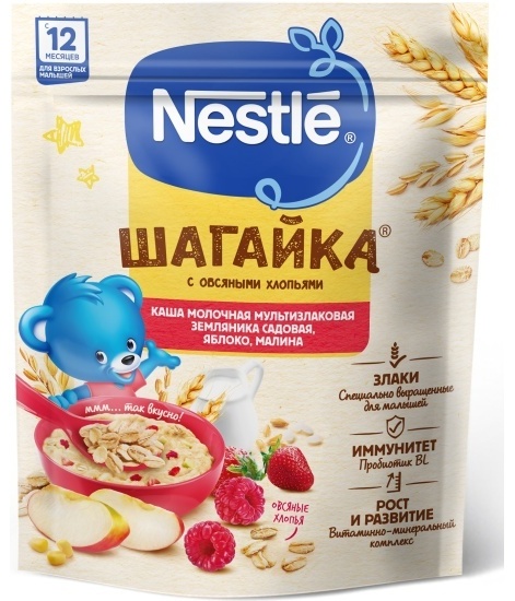 Детская каша Nestle Шагайка с овсяными хлопьями мультизлаковая земляника яблоко малина 190 г