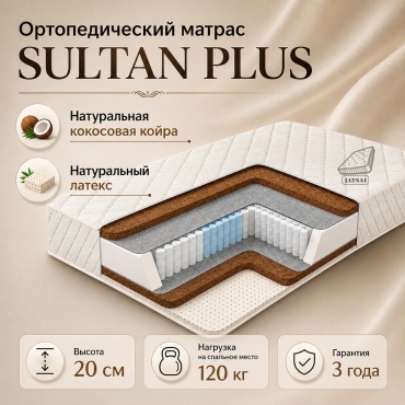 Матрас Jatsai Matras Sultan plus, 195x200x20 см, чехол жаккард