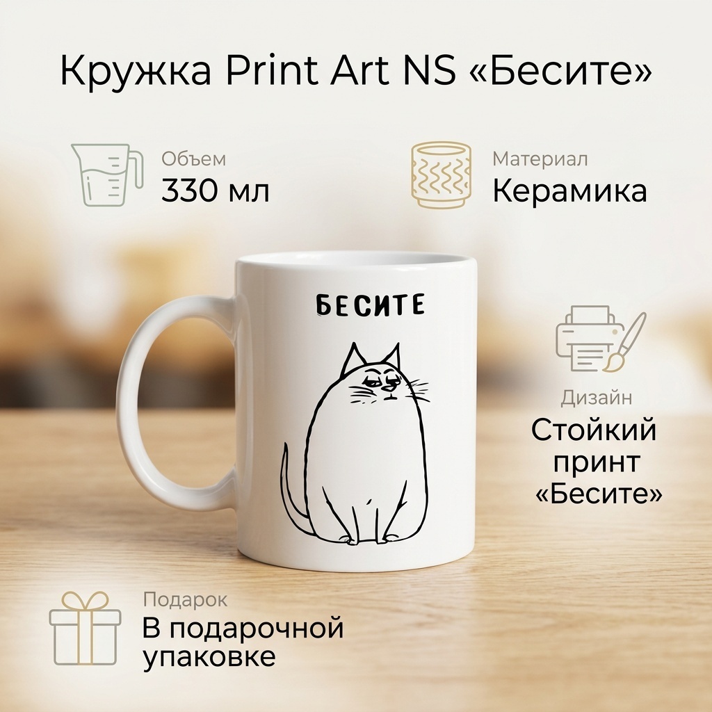 Кружка Print Art NS с надписью «Бесите», 330 мл, керамика, 1 шт.
