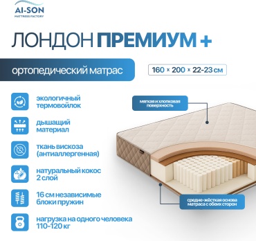 Матрас AI-SON Лондон Премиум +, 120x200x23 см
