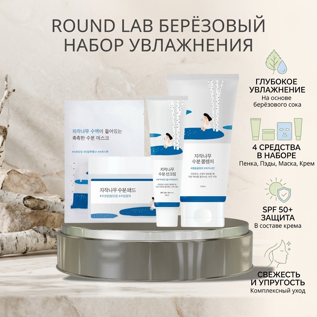 Round Lab Подарочный набор "Берёзовый заряд увлажнения" набор уходовой косметики унисекс