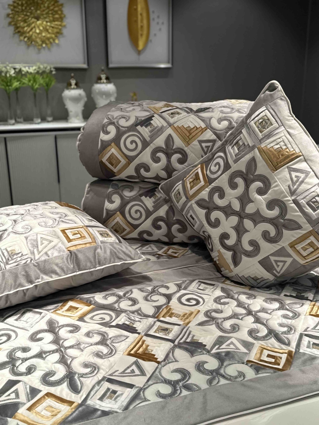 Комплект корпе с подушками 220x80 см, вата, серый