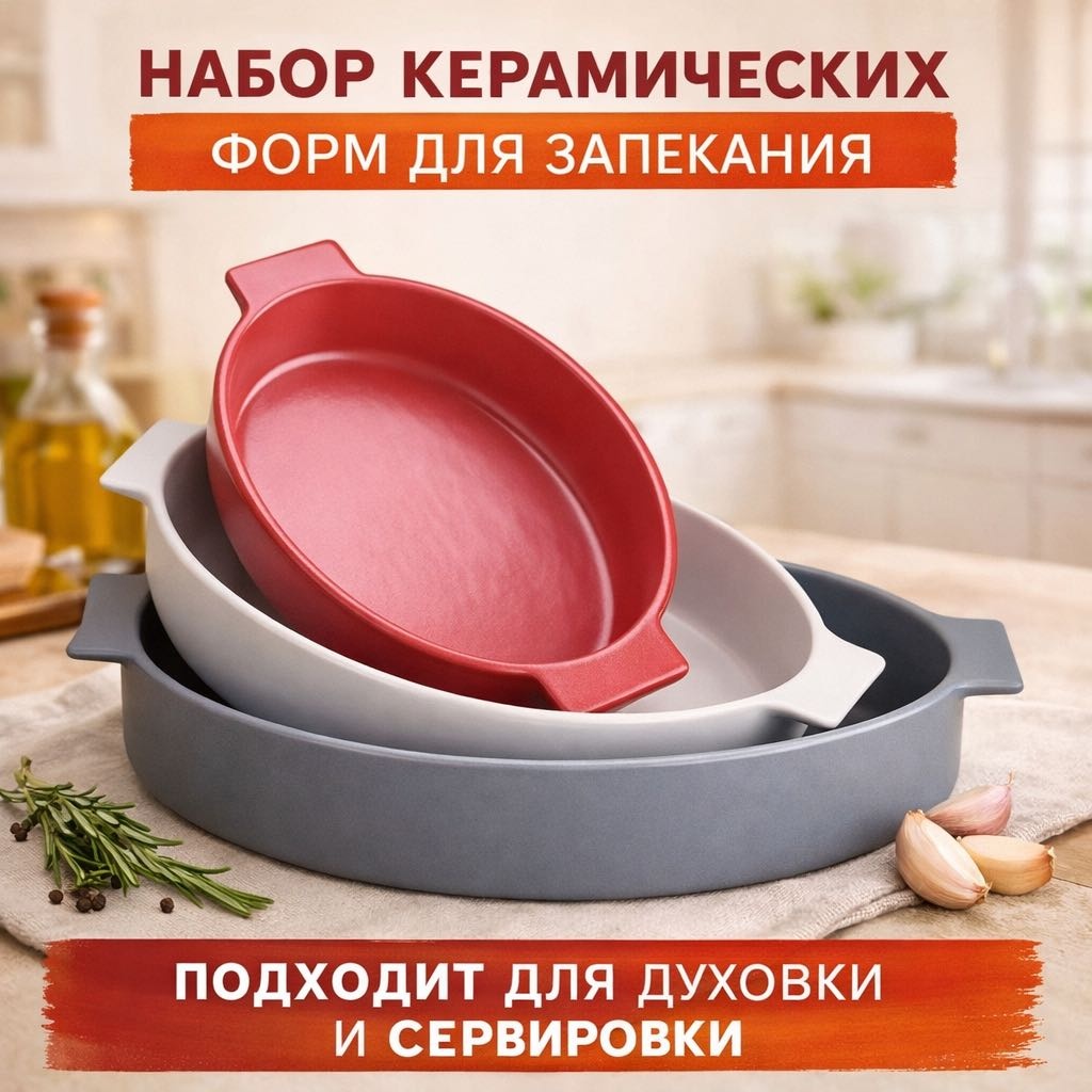 Форма для выпечки, для запекания, для гриля BEKE керамика, 3 шт