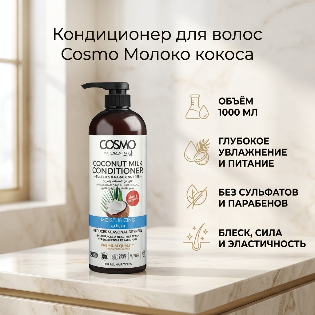 Cosmo кондиционер Кондиционер для волос Молоко кокоса 1000 мл
