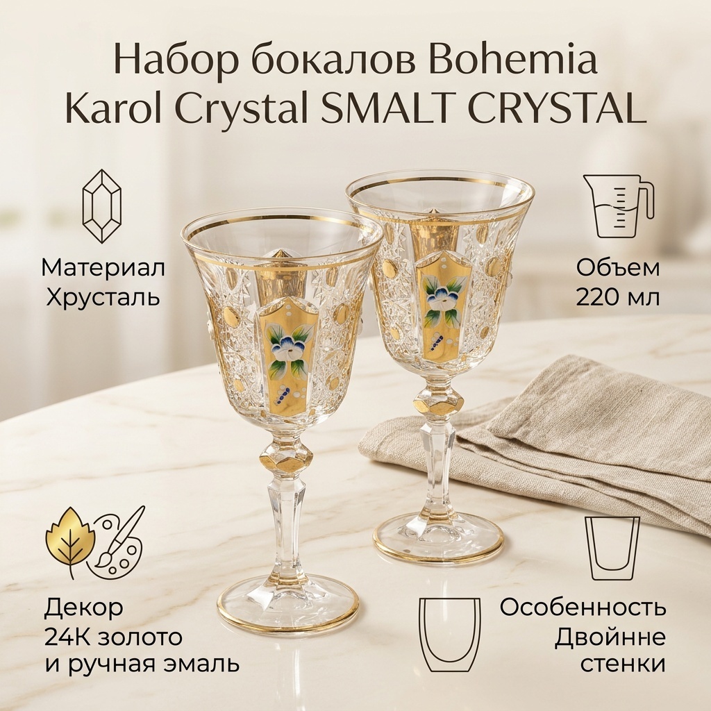 Набор бокалов Bohemia Karol Crystal 220 мл, хрусталь, 6 шт