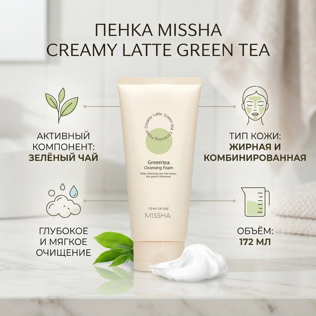 MISSHA Creamy Latte Green tea пенка 172 мл