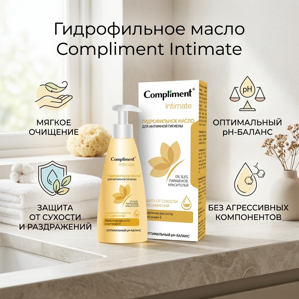 Compliment Intimate молочная кислота и витамин Е масло для интимной гигиены 200 мл