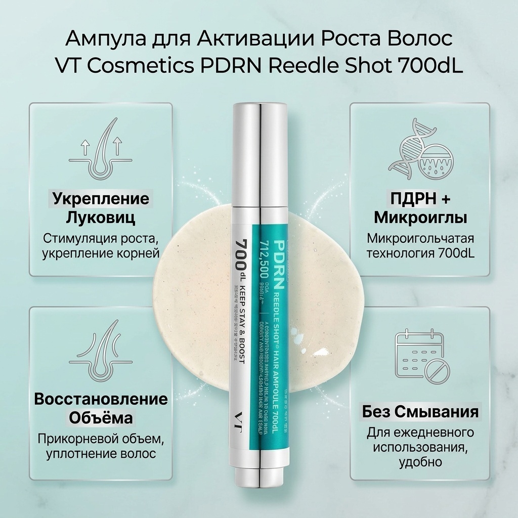 VT Cosmetics PDRN Reedle Shot Hair Ampoule 700dL Ампула для Активации Роста Волос 15ml сыворотка 15 мл