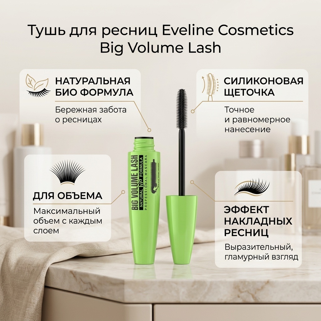 Тушь для ресниц Eveline Cosmetics Big Volume Lash для объема черный