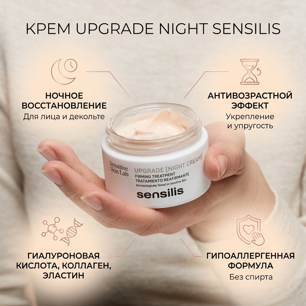 Sensilis крем Upgrade night cream для лица, для зоны декольте 50 мл