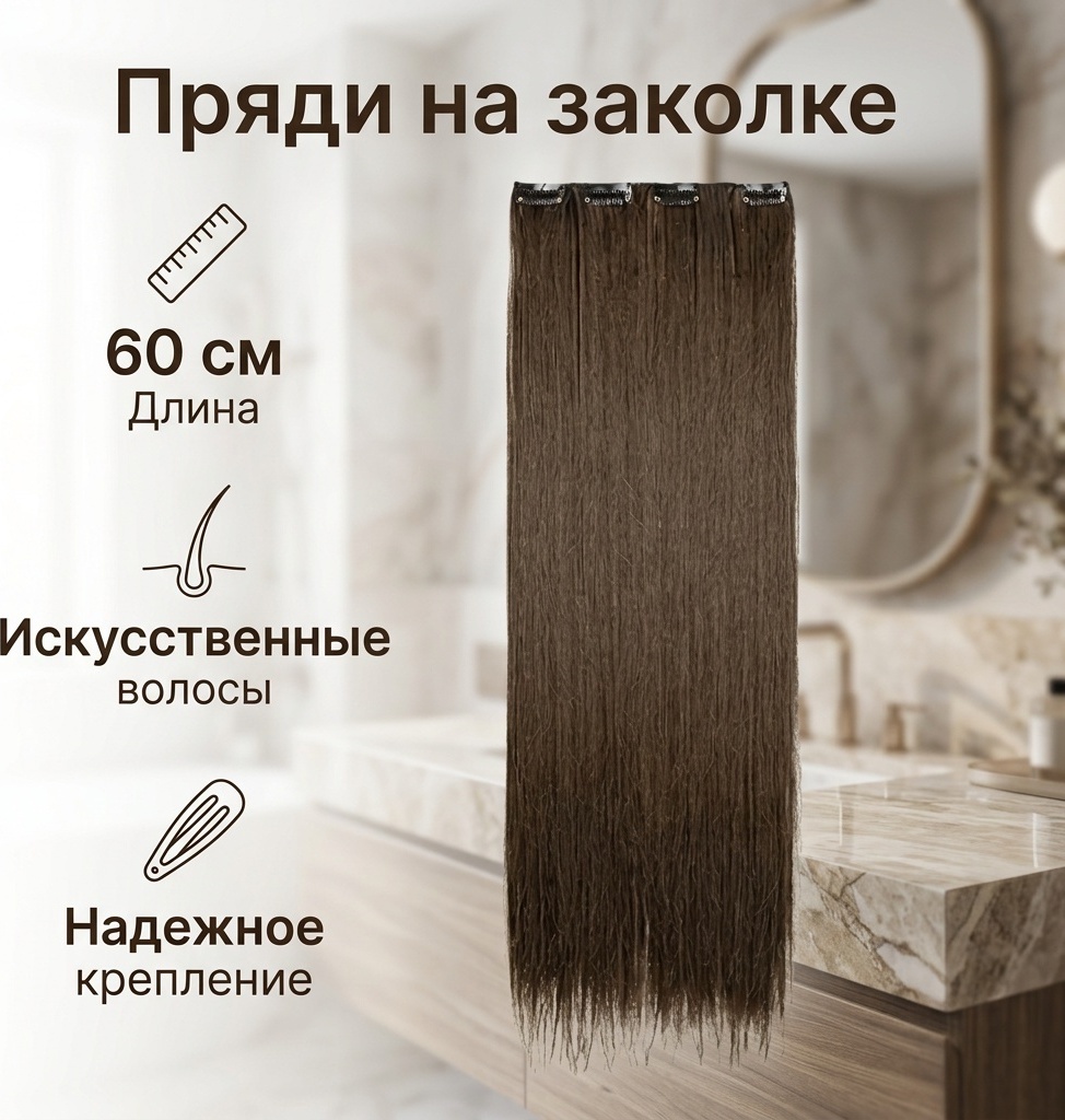 Пряди на заколке коричневый женский
