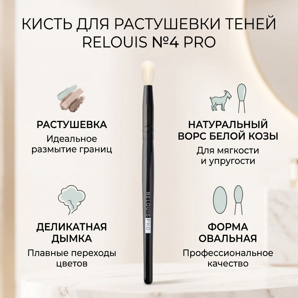 RELOUIS кисть №4 растушевочная для теней Pro Blending Brush
