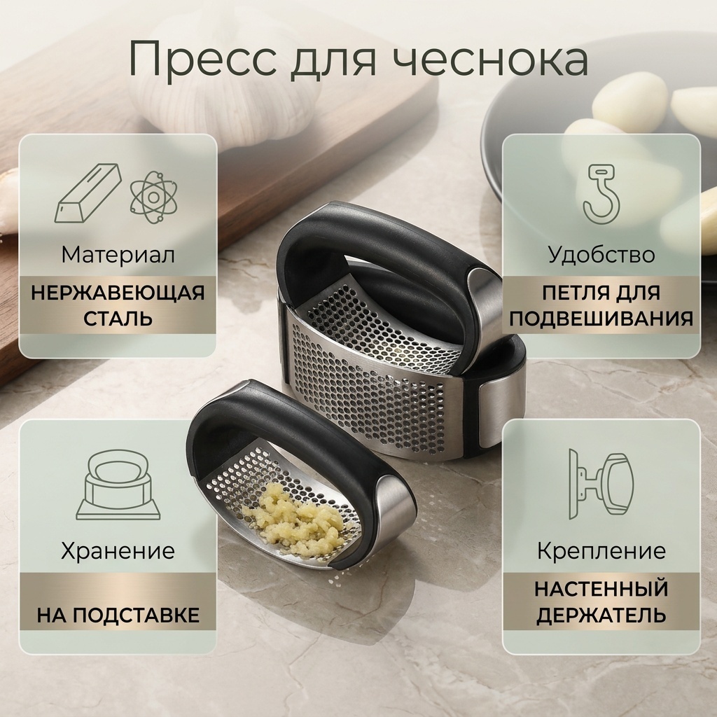 Пресс для чеснока нержавеющая сталь, 1 шт