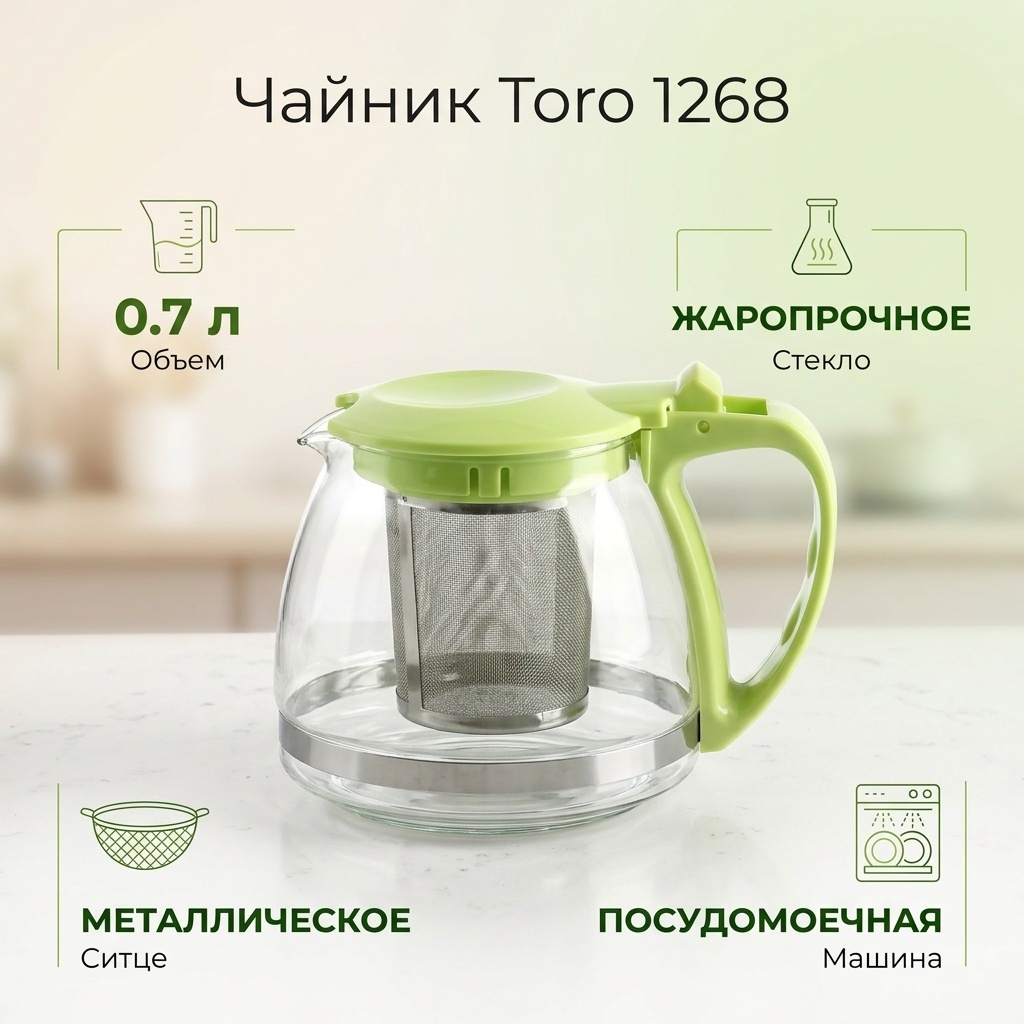 Чайник Toro 1268 0.7 л, жаропрочное стекло