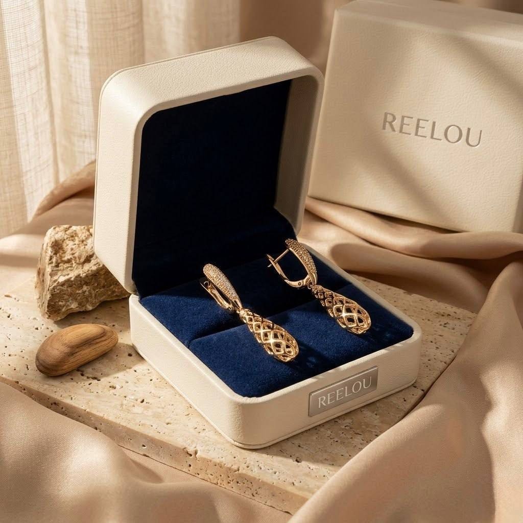 Серьги REELOU Imperial Lux вес 3.2 г сплав покрытый золотом 24К, без вставок