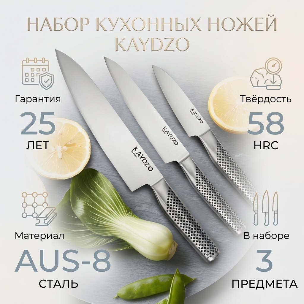 Нож универсальный , лезвие: нержавеющая сталь 3 шт