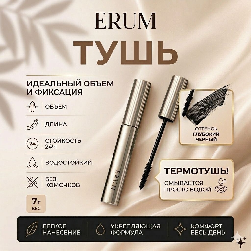 Тушь для ресниц ERUM Thickening Styling Long-Wearing для объема, удлиняющая черный