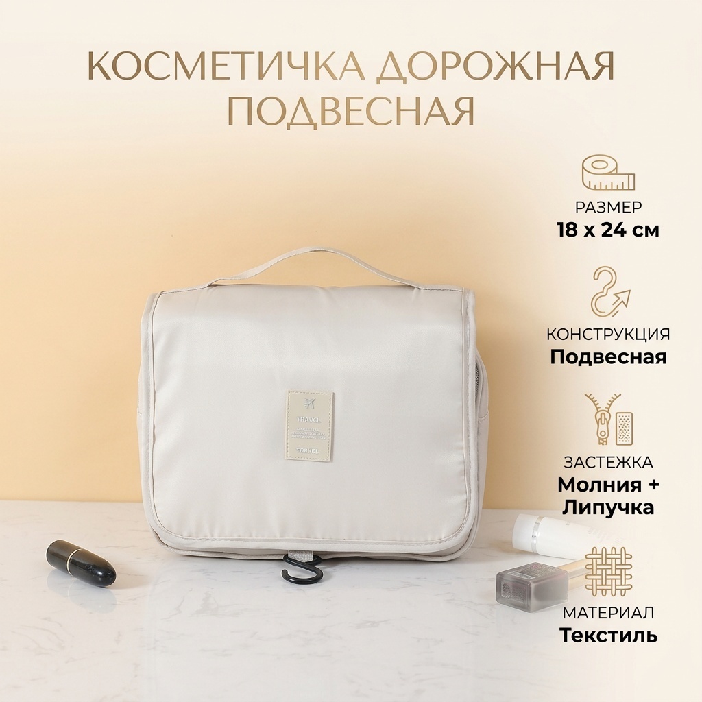 Косметичка текстиль бежевый 18X24 см